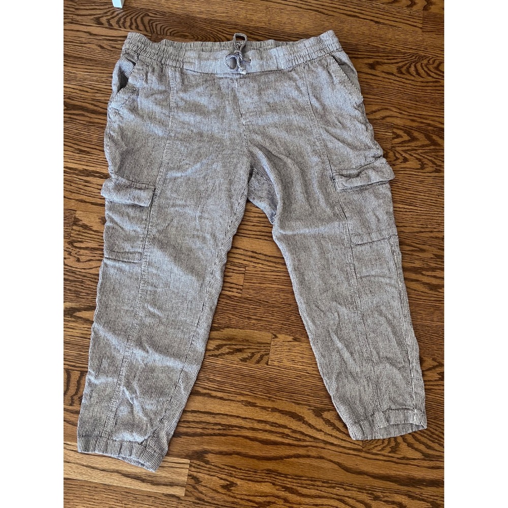 Old Navy Cargo Joggers Women L Brown Pinstripe Seersucker Textured Cropped